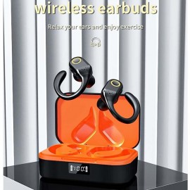 High Quality Sports Wireless Earbud  Bluetooth 5.3 Earphones with Noise Cancelling Mic HiFi Stereo Over Ear Bud with LED Display and USB-C for IOS/Android
