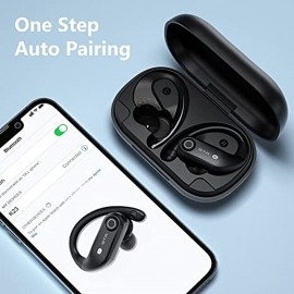 Bluetooth Headphones 4 Mic Clear Calls 100 Hours Playtime with 2200 mAh Wireless Charging Case Stador Wireless Earbuds Sweatproof Waterproof Earmuffs for Sports Running Workout Games
