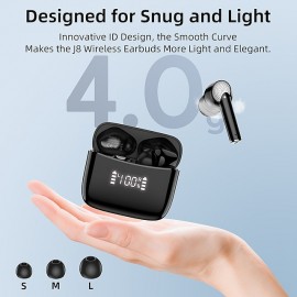 J8 Wireless Earphone Noise Reduction Bluetooth 5.3 Headphones, Deep Bass Stereo Earbuds with HD Mic IPX7 Waterproof 40H Playtime Headphones
