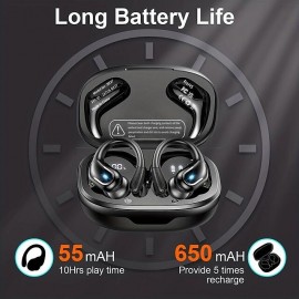 New Wireless Earbuds For Running Sports Wireless Earphones With Earhooks Pure Bass Sound 60H Over Ear Headphones With Dual-LED Display IPX7 Waterproof Earphones Built-in Microphone Noise Cancelling Headset
