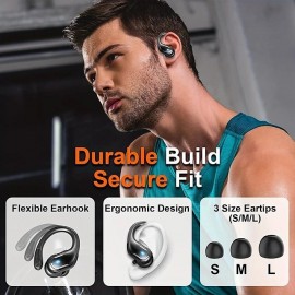 New Wireless Earbuds For Running Sports Wireless Earphones With Earhooks Pure Bass Sound 60H Over Ear Headphones With Dual-LED Display IPX7 Waterproof Earphones Built-in Microphone Noise Cancelling Headset
