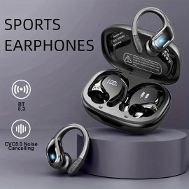 New Wireless Earbuds For Running Sports Wireless Earphones With Earhooks Pure Bass Sound 60H Over Ear Headphones With Dual-LED Display IPX7 Waterproof Earphones Built-in Microphone Noise Cancelling Headset
