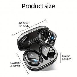 New Wireless Earbuds For Running Sports Wireless Earphones With Earhooks Pure Bass Sound 60H Over Ear Headphones With Dual-LED Display IPX7 Waterproof Earphones Built-in Microphone Noise Cancelling Headset
