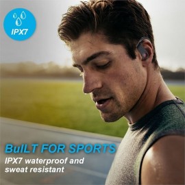 Bluetooth 5.1 Headphones Sports Earbuds 50H Deep Bass Noise Cancelling Headphones with Mic IP7 Waterproof Over-Ear Headphones USB-C/LCD Display for Running
