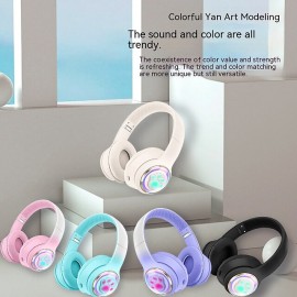 Kids Bluetooth Headphones LED Lights Stereo Sound with MIC Volume Limited 25H Playtime Foldable Bluetooth 5.3 Kids Wireless Headphones on Ear for Tablets Phone PC
