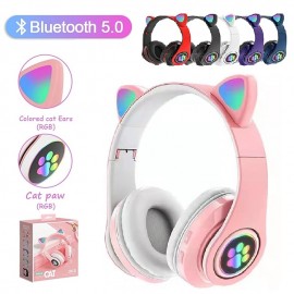 RGB Cute Cat Bluetooth Headphone Wireless Headset Foldable Hifi Music Stereo Noise Cancel Earphone TF Card For Kids Girls Gifts Christmas Gift
