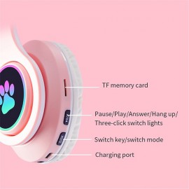 RGB Cute Cat Bluetooth Headphone Wireless Headset Foldable Hifi Music Stereo Noise Cancel Earphone TF Card For Kids Girls Gifts Christmas Gift
