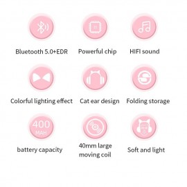 RGB Cute Cat Bluetooth Headphone Wireless Headset Foldable Hifi Music Stereo Noise Cancel Earphone TF Card For Kids Girls Gifts Christmas Gift
