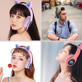 L400 LED Flash Cute Cat Ears Headphone With Microphone Bluetooth Earphone Over-Ear Wireless Music Gaming Player Over-Ear Wireless Headset
