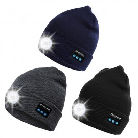 M1-BL LED Bluetooth Music Hat Wireless Call Night Running Hat LED Bluetooth 5.0 Warm Hat Winter Warm Beanie Cap Wireless Outdoor Sport Headset Stereo Music Headphone for Christmas Gift
