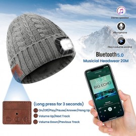 Bluetooth Beanie Wireless Hat LED Light Knitted Hat Bluetooth 5.2 Earbuds Warm Men Women Hat Winter Warm Beanie Wireless Outdoor Sport Headset Stereo Music Headphone for Christmas Gift

