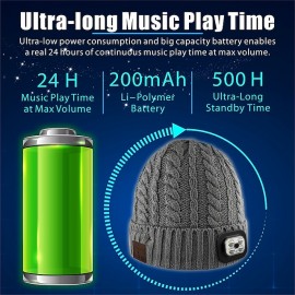 Bluetooth Beanie Wireless Hat LED Light Knitted Hat Bluetooth 5.2 Earbuds Warm Men Women Hat Winter Warm Beanie Wireless Outdoor Sport Headset Stereo Music Headphone for Christmas Gift
