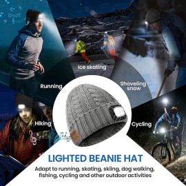 Bluetooth Beanie Wireless Hat LED Light Knitted Hat Bluetooth 5.2 Earbuds Warm Men Women Hat Winter Warm Beanie Wireless Outdoor Sport Headset Stereo Music Headphone for Christmas Gift
