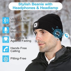 Sleep Headphones Wireless Bluetooth Beanie Hat with Light LED Cap with Headphones Built-in Stereo Speakers & Mic Tech Gift for Men Women Dad
