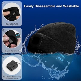 Sleep Headphones Wireless Bluetooth Beanie Hat with Light LED Cap with Headphones Built-in Stereo Speakers & Mic Tech Gift for Men Women Dad
