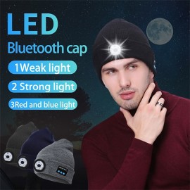 Bluetooth Beanie Hat with Lights Microphones Rechargeable Headlamp Cap Wireless Headphones Gifts for Men Women Dad Teen
