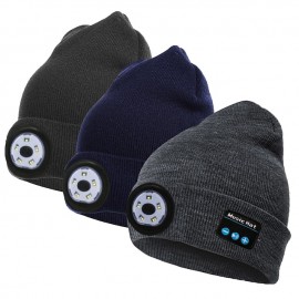 Bluetooth Beanie Hat with Lights Microphones Rechargeable Headlamp Cap Wireless Headphones Gifts for Men Women Dad Teen
