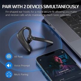 Dual-Mic AI Noise Cancelling Bluetooth Headset for Cell Phones, 30Hrs HD Talktime 10 Days Standby Wireless Bluetooth Earpiece IPX6 Waterproof Ultra-Light Wireless Headset Truckers/Office/Business
