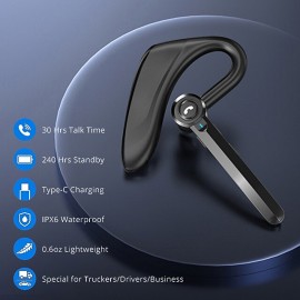 Dual-Mic AI Noise Cancelling Bluetooth Headset for Cell Phones, 30Hrs HD Talktime 10 Days Standby Wireless Bluetooth Earpiece IPX6 Waterproof Ultra-Light Wireless Headset Truckers/Office/Business
