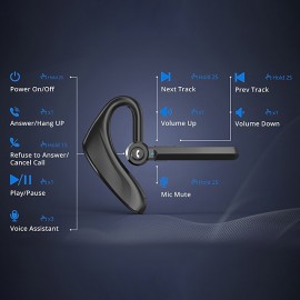 Dual-Mic AI Noise Cancelling Bluetooth Headset for Cell Phones, 30Hrs HD Talktime 10 Days Standby Wireless Bluetooth Earpiece IPX6 Waterproof Ultra-Light Wireless Headset Truckers/Office/Business
