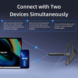 Dual-Mic AI Noise Cancelling Bluetooth Headset for Cell Phones, 30Hrs HD Talktime 10 Days Standby Wireless Bluetooth Earpiece IPX6 Waterproof Ultra-Light Wireless Headset Truckers/Office/Business
