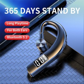 Bluetooth 5.2 Earphone Wireless Earhook LED Display Headphone Car Headset w/ Mic
