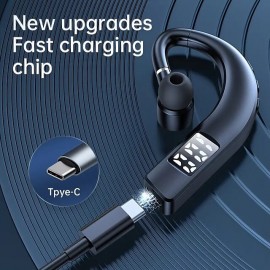 Bluetooth 5.2 Earphone Wireless Earhook LED Display Headphone Car Headset w/ Mic
