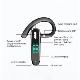1Pc Long Standy Business Earpiece Bluetooth 5.3 Ear Hook Earphone Led Power Display Headset Noise Cancelling Bluetooth Headphone for Smartphone
