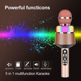 Portable Wireless Bluetooth Karaoke Microphone Home KTV Handheld Microphone Multifunctional Music Speaker Record Microphones for IOS Android Phone Computer
