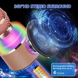 Portable Wireless Bluetooth Karaoke Microphone Home KTV Handheld Microphone Multifunctional Music Speaker Record Microphones for IOS Android Phone Computer
