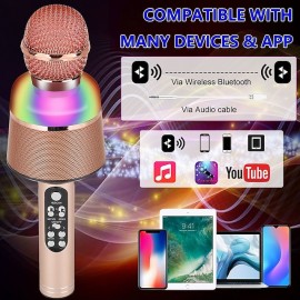 Portable Wireless Bluetooth Karaoke Microphone Home KTV Handheld Microphone Multifunctional Music Speaker Record Microphones for IOS Android Phone Computer
