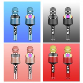 Portable Wireless Bluetooth Karaoke Microphone Home KTV Handheld Microphone Multifunctional Music Speaker Record Microphones for IOS Android Phone Computer
