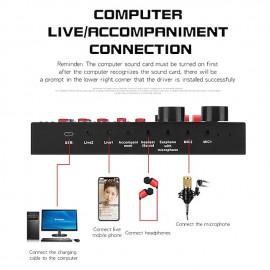 Multifunctional Bluetooth Live Sound Card Intelligent Audio Mixer Sound Card Voice Changer Sound Mixer Board for Computers And Mobilephone Live Sound

