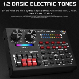Multifunctional Bluetooth Live Sound Card Intelligent Audio Mixer Sound Card Voice Changer Sound Mixer Board for Computers And Mobilephone Live Sound

