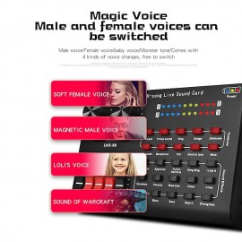 Multifunctional Bluetooth Live Sound Card Intelligent Audio Mixer Sound Card Voice Changer Sound Mixer Board for Computers And Mobilephone Live Sound

