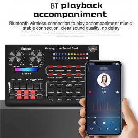 Multifunctional Bluetooth Live Sound Card Intelligent Audio Mixer Sound Card Voice Changer Sound Mixer Board for Computers And Mobilephone Live Sound
