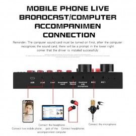 Multifunctional Bluetooth Live Sound Card Intelligent Audio Mixer Sound Card Voice Changer Sound Mixer Board for Computers And Mobilephone Live Sound
