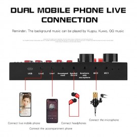 Multifunctional Bluetooth Live Sound Card Intelligent Audio Mixer Sound Card Voice Changer Sound Mixer Board for Computers And Mobilephone Live Sound
