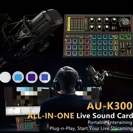 Professional Audio Mixer K300 Live Sound Card And Audio Interface Sound Board With Multiple DJ Mixer Effects Voice Changer And LED Light Prefect For
