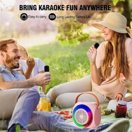 Mini Karaoke Machine for Kids Portable Bluetooth Karaoke Speaker with 2 Wilreless Microphones and Led Lights for Home Party Birthday Gifts for Boys/Girls
