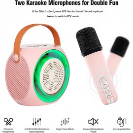 Mini Karaoke Machine for Kids Portable Bluetooth Karaoke Speaker with 2 Wilreless Microphones and Led Lights for Home Party Birthday Gifts for Boys/Girls

