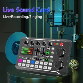 F998 Live Sound Card Audio Mixer Podcast Audio Interface with DJ Mixer Effects Voice Changer with Sound Effects for Karaoke Tiktok YouTube Live Streaming Record Gaming
