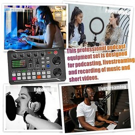 F998 Live Sound Card Audio Mixer Podcast Audio Interface with DJ Mixer Effects Voice Changer with Sound Effects for Karaoke Tiktok YouTube Live Streaming Record Gaming
