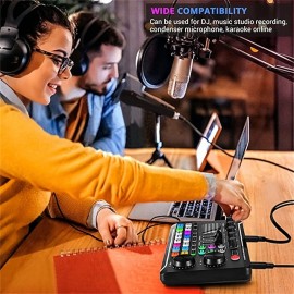 F998 Live Sound Card Audio Mixer Podcast Audio Interface with DJ Mixer Effects Voice Changer with Sound Effects for Karaoke Tiktok YouTube Live Streaming Record Gaming
