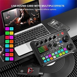 F998 Live Sound Card Audio Mixer Podcast Audio Interface with DJ Mixer Effects Voice Changer with Sound Effects for Karaoke Tiktok YouTube Live Streaming Record Gaming
