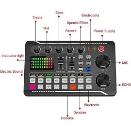 F998 Live Sound Card Audio Mixer Podcast Audio Interface with DJ Mixer Effects Voice Changer with Sound Effects for Karaoke Tiktok YouTube Live Streaming Record Gaming
