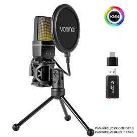 Yanmai SF-777W 2.4G Wireless Gaming Desktop Microphone Portable with RGB Light & Blowout Net For PC, Notebooks and Laptops
