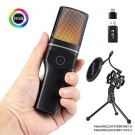 Yanmai SF-777W 2.4G Wireless Gaming Desktop Microphone Portable with RGB Light & Blowout Net For PC, Notebooks and Laptops
