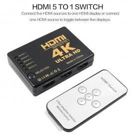 (5-In/1-Out) HDMI Switcher Supports 4K Ultra HD Resolution  Auto Switcher Box Audio/Video Adapter for TV Stick TV Box PC Stick Laptop Gaming Station Supports 4K Comes with IR Remote Control
