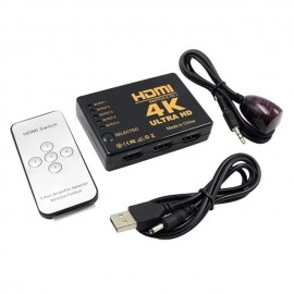 (5-In/1-Out) HDMI Switcher Supports 4K Ultra HD Resolution  Auto Switcher Box Audio/Video Adapter for TV Stick TV Box PC Stick Laptop Gaming Station Supports 4K Comes with IR Remote Control
